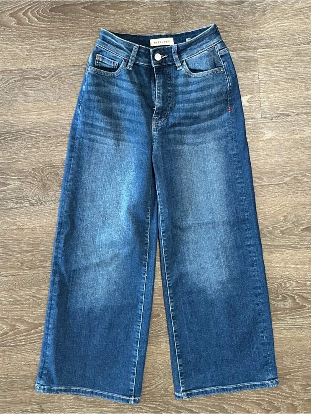 WARP + WEFT Blue Jeans Size 00/24 NCE CROPPED WIDE LEG MEDIUM Wash - Picture 7 of 16